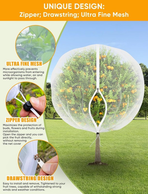 6'X 6' FT Large Fruit Tree Netting for Squirrels and Birds with Drawstring 2PCS gallery
