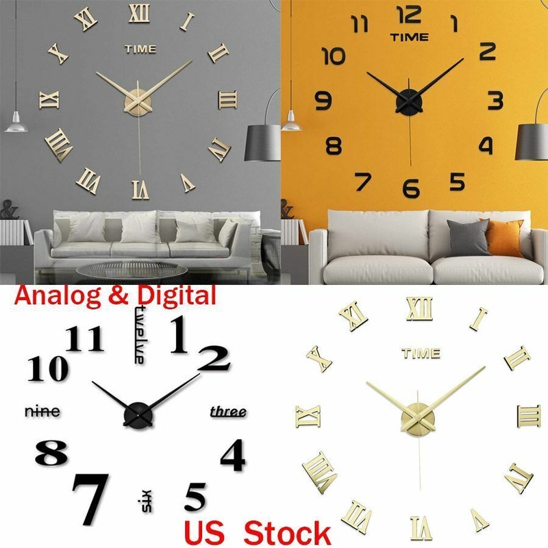 3D Large Mirror Surface Wall Clock Modern DIY Sticker Office Home Shop Art Decor gallery