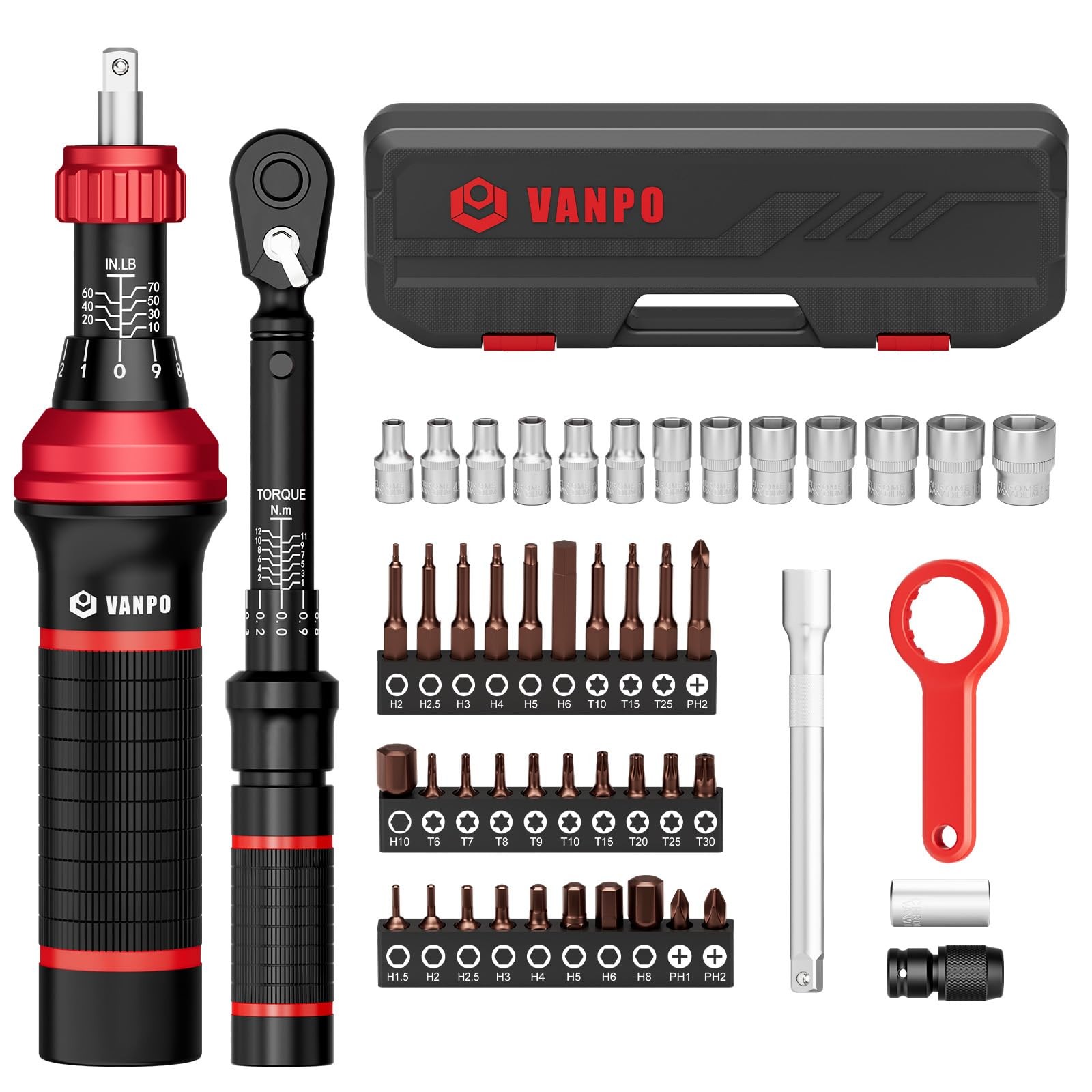 Vanpo 49-Pc Torque Screwdriver Wrench Set 10-70 In-Lb 1-12Nm Dual Range S2 gallery