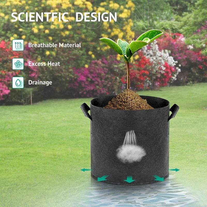 10 Pack Fabric Grow Pots Round Aeration Plant Pots Grow Bags 1-20 Gallon Black gallery