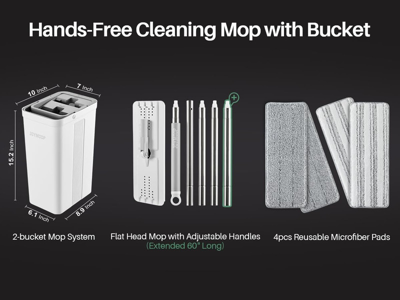Flat Mop System, Microfiber Mop and Bucket Set, White, Commercial & Household Us gallery