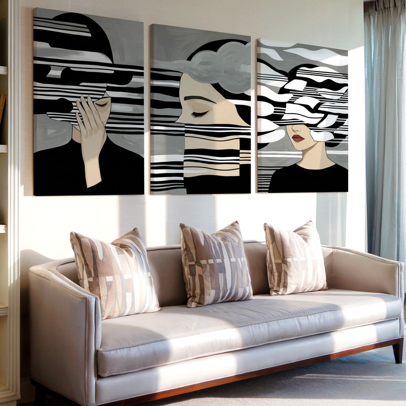 3 Pieces Modern Abstract Faces Large Wall Art Set for Living Room Set Of 3 gallery