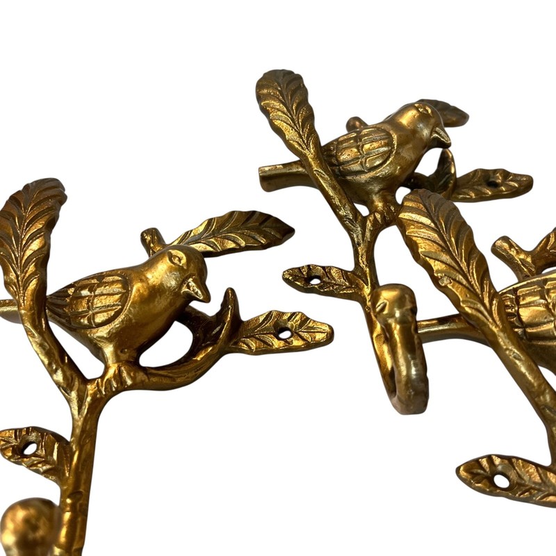 Underbrush Bird Wall Hook Brass Tone Bohemian Style Metal Decorative 4 pc. Set gallery