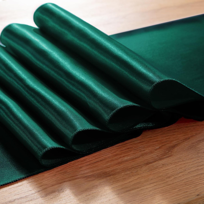 5 Pack Forest Green Satin Table Runners, 12 X 108 Inch Bright Satin Silk Table R gallery