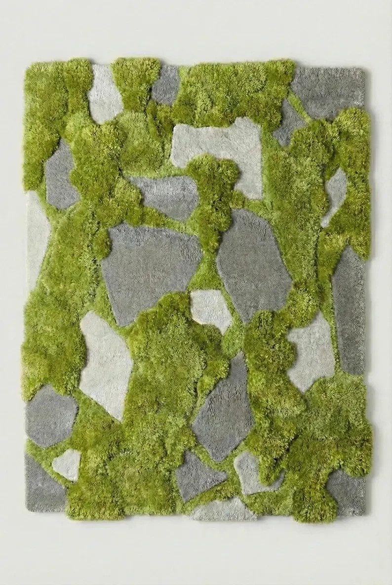 3D Moss and Stone Rug, Realistic Forest Floor Carpet, Hand Tufted Wool Area Rug gallery
