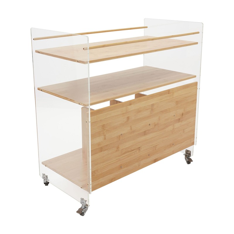 Acrylic&Bamboo End Table Side Table Modern 3-tier End Table with Four Wheels USA gallery