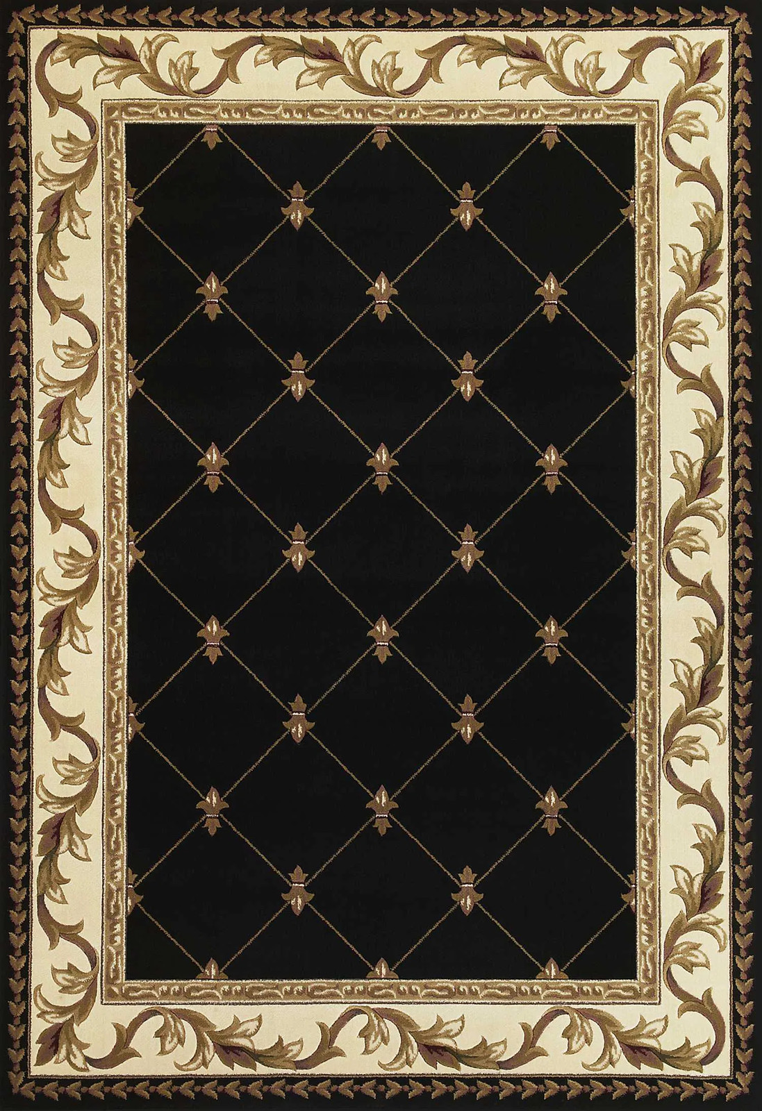 2' X 3' Black Machine Woven Hand Carved Fleur De Lis Indoor Accent Rug gallery