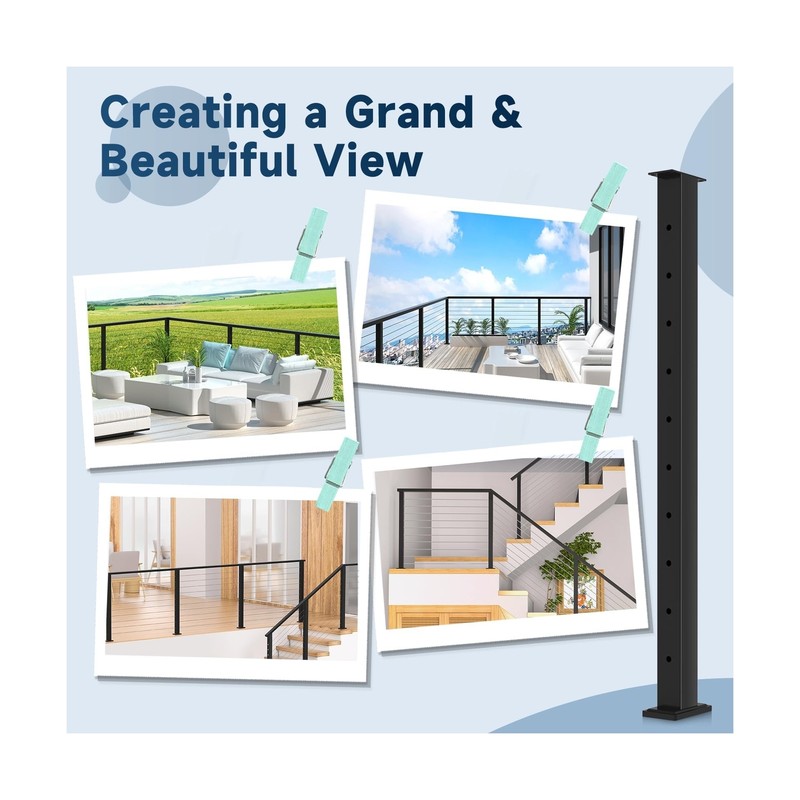 One-Stop Cable Railing Post Kit, 5 Pack Level Drilled Line Post 36", Fixed To... gallery