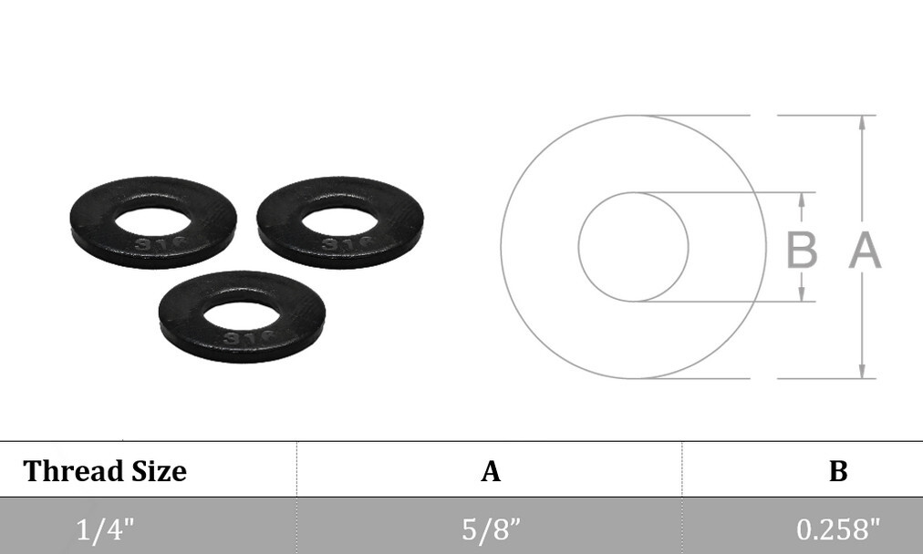T316 Stainless Steel 1/4" ID Flat Washer Black Oxide Flat Washer Nuts Bolts gallery