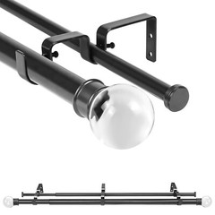 1″ Crystal Ball Flat Button Double Drapery Curtain Window Rod Set, 28″-120″