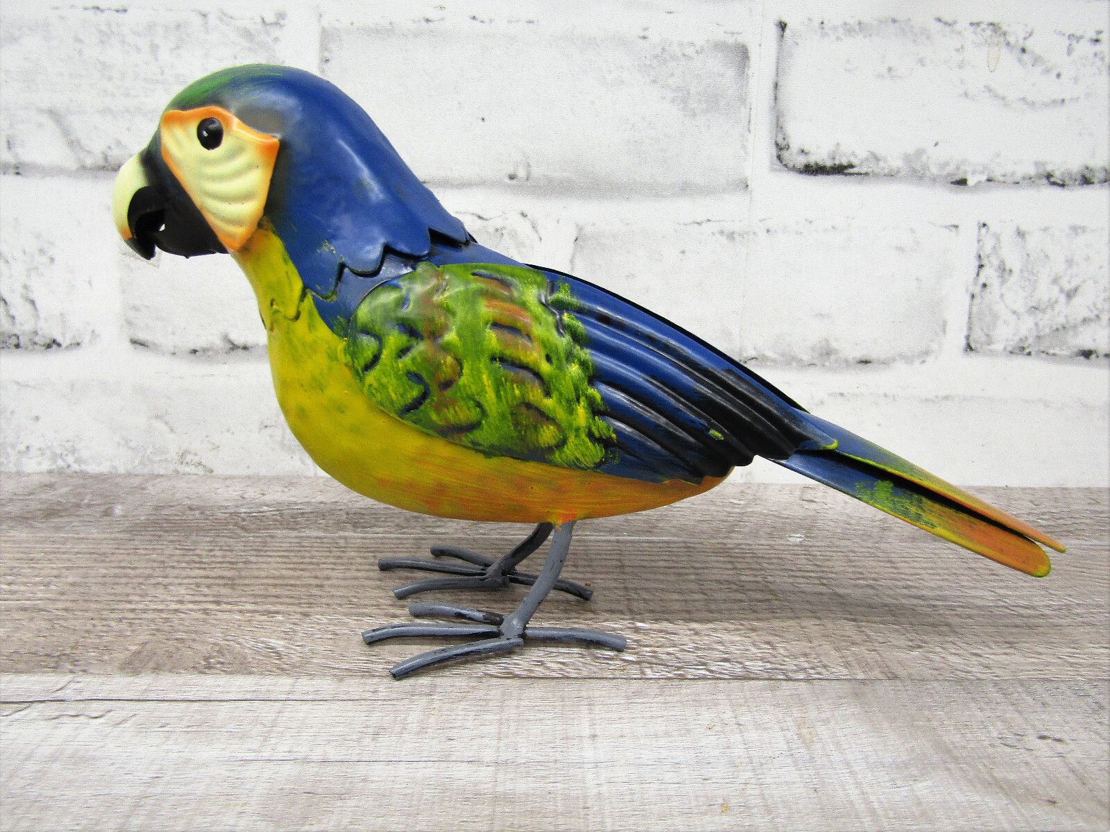Small Rustic Colorful Tropical Parrot Rain Forest Metal Tin Bird Figure gallery