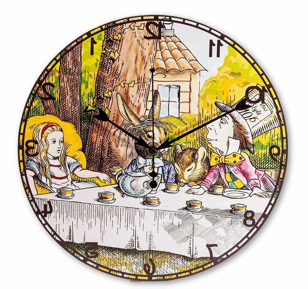 Alice Backwards Hanging Wall Clock Tea Party Novelty Gift Home Decoration