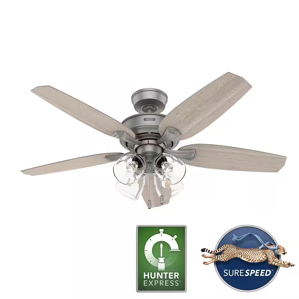 Channing 52 In. Express Indoor Matte Silver Ceiling Fan with Light Kit Included gallery