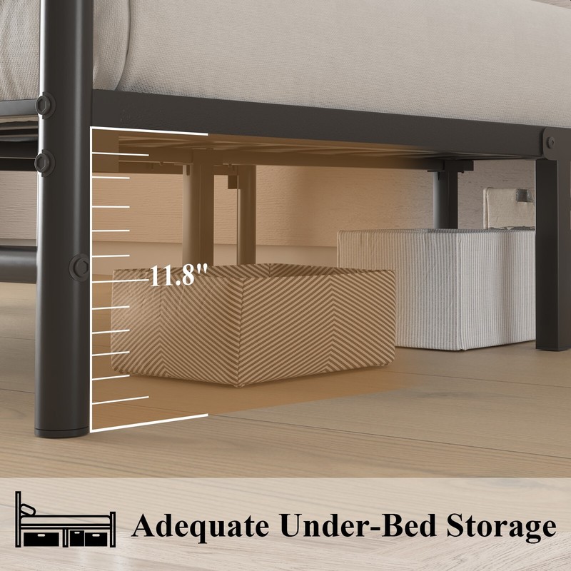 Queen Size Bed Frame with Butterfly Pattern Design Strong Metal Slats Support gallery