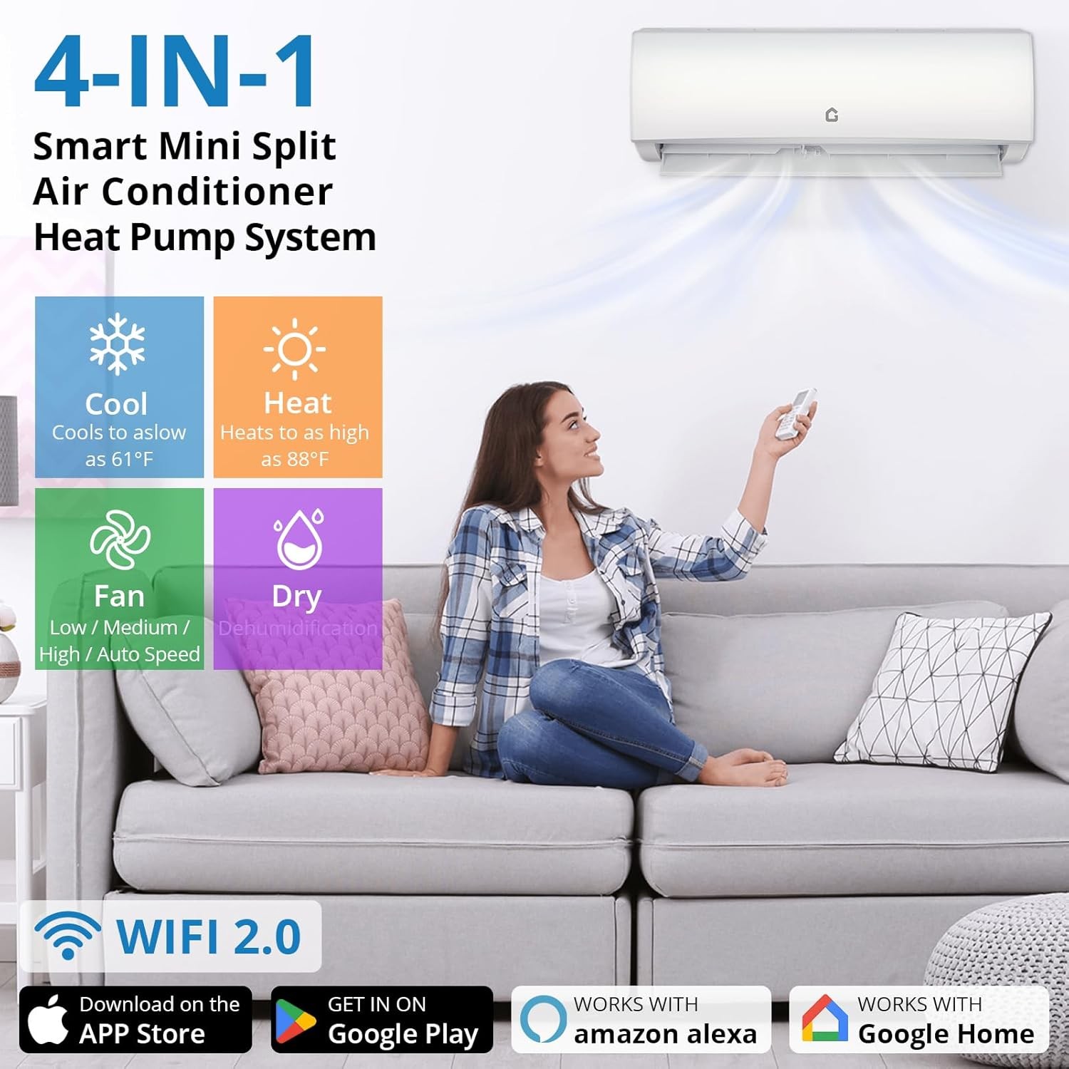 9000 BTU Ductless Split AC Inverter 20 SEER2 Wall Mount Pre-Charged 450 Sq.Ft gallery
