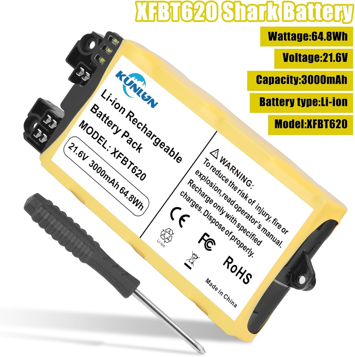 3000mAh XFBT620 Battery for Shark Vacuums - IX141/IZ140/UZ145 21.6V Replacement gallery