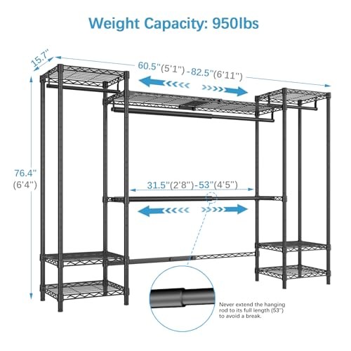 X30 Expandable Clothes Rack Adjustable from 5'1" to 6'11", 950lbs Capacity gallery