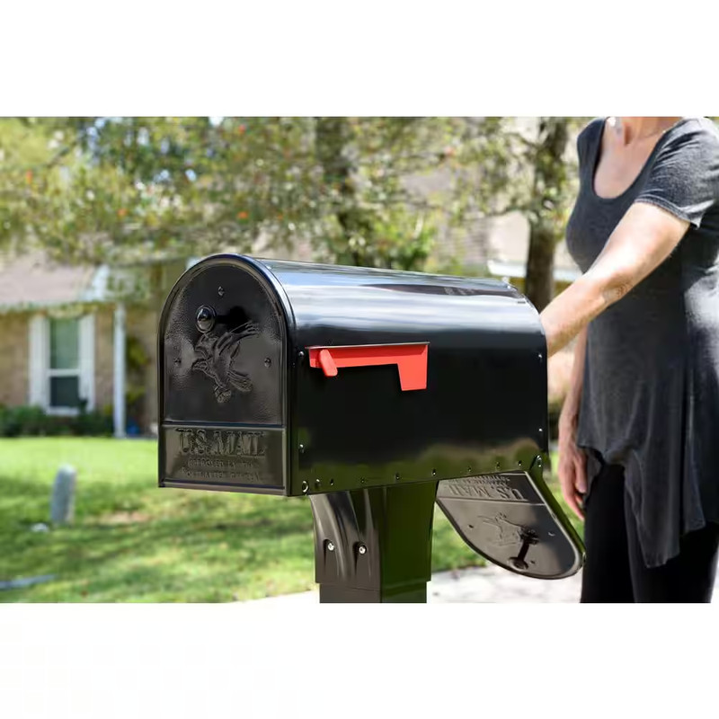 Black Large Outback Double Door Post Mount Mailbox Steel Mount Brass Mailboxes gallery