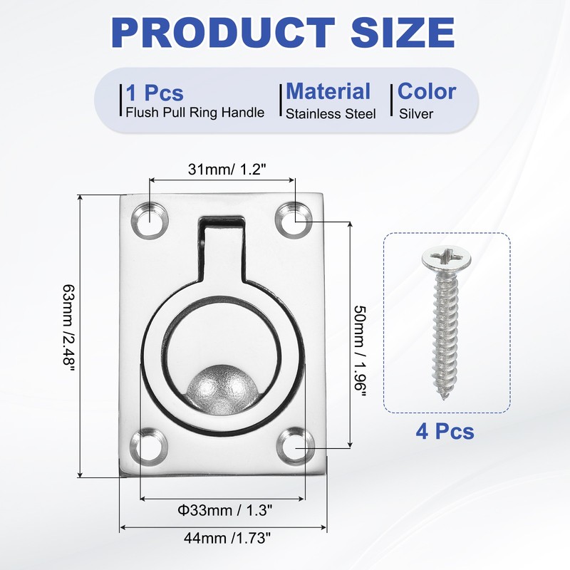 2-1/2"-1-3/4" Flush Pull Ring Handles Recessed Door Pull with Screw Silver gallery