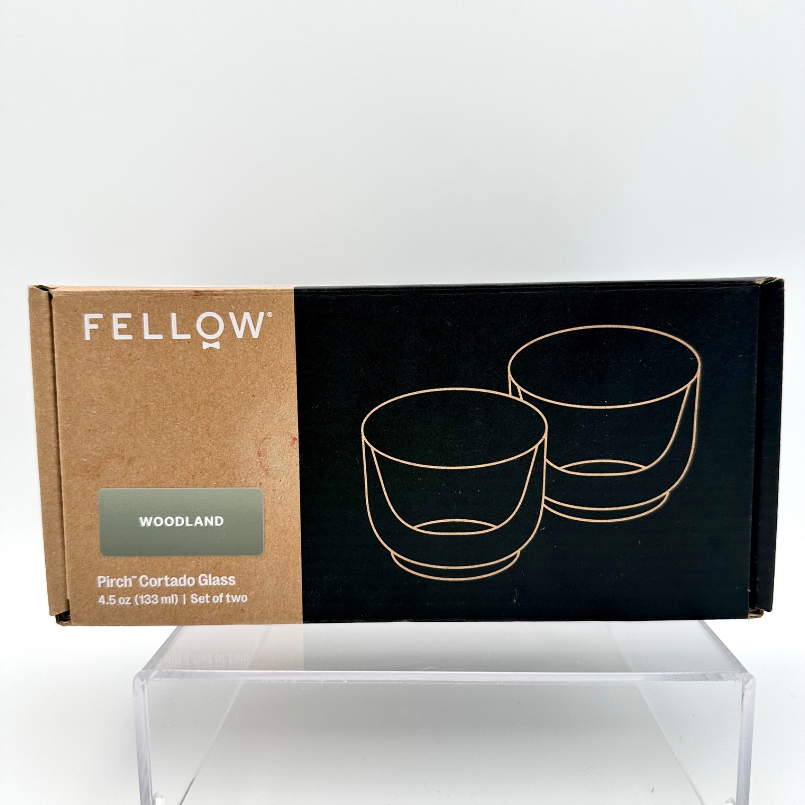 Set/2 Fellow PIRCH CORTADO GLASSES in WOODLAND GREEN Espresso Coffee Cups 4.5 oz gallery