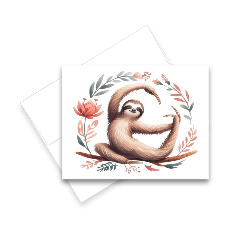 12 Assorted All Occasion Notecards Blank with Envelopes - YOGA SLOTH ( 2 of Each gallery