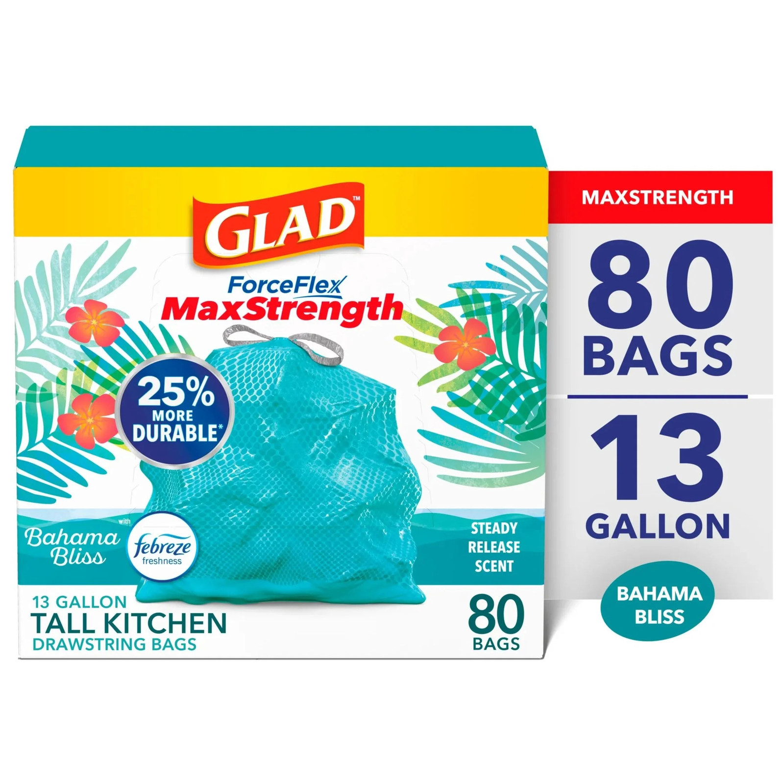Forceflex Maxstrength Tall Kitchen Drawstring Trash Bags, 13 Gal, Bahama Bliss, gallery