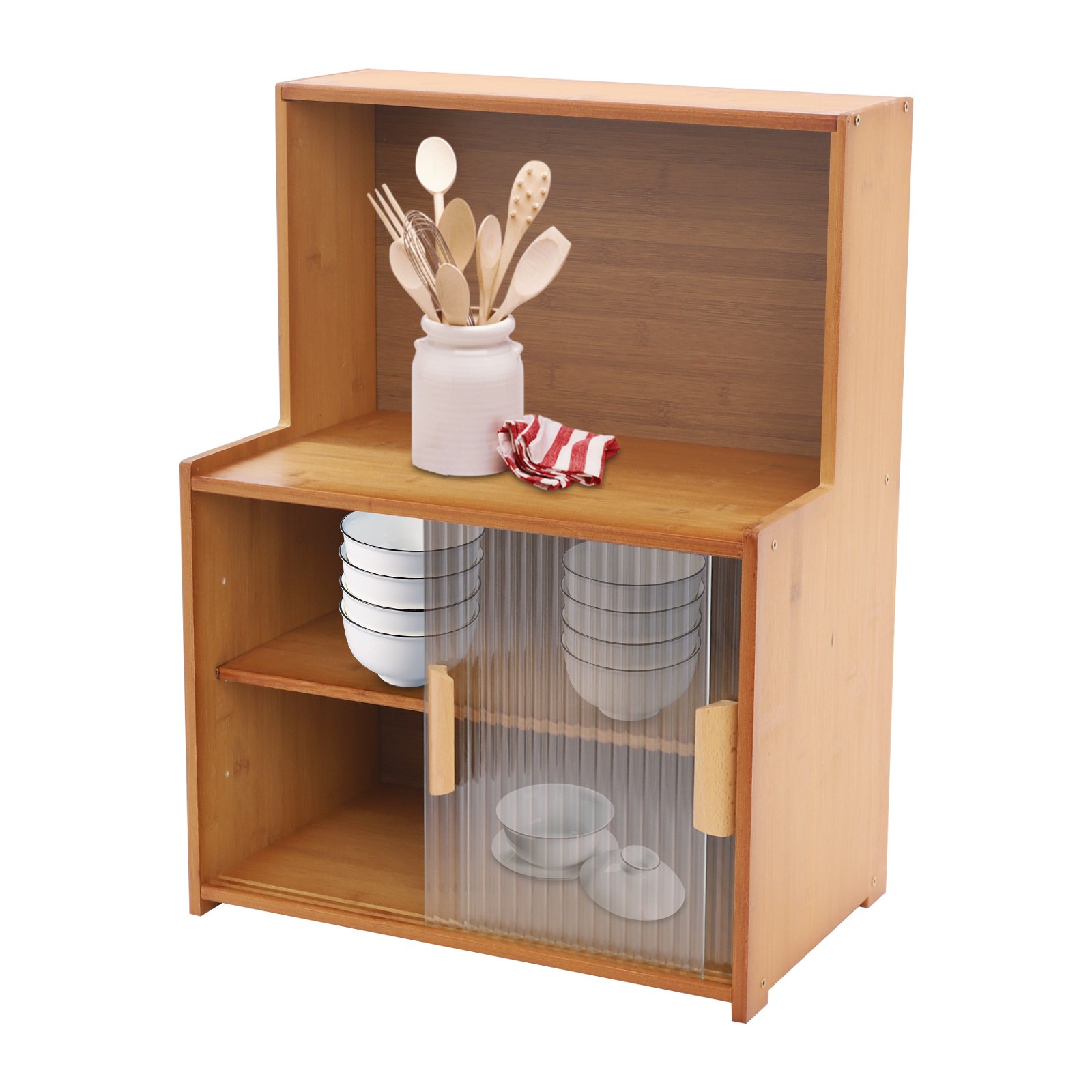Kitchen Pantry Cabinet Small Storage Cabinet Cupboard with Sliding Glass Doors gallery