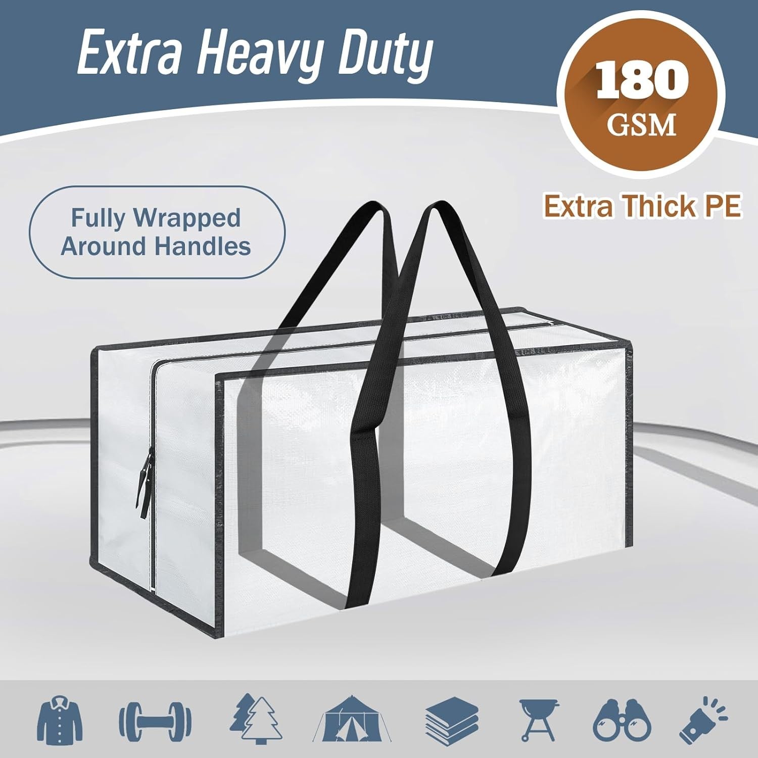 6-Pack Extra Large Heavy Duty Moving Bags, Clear Storage Bins with Tags, gallery