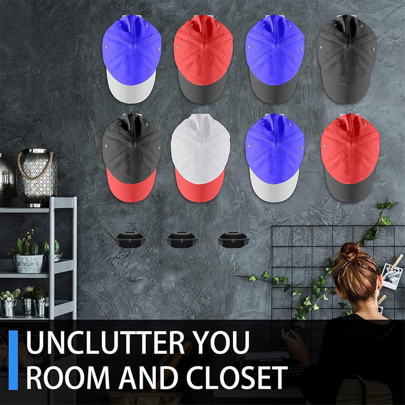 24 Pack Adhesive Hat Hooks Wall Mounted Hat Rack for Baseball Caps Black gallery