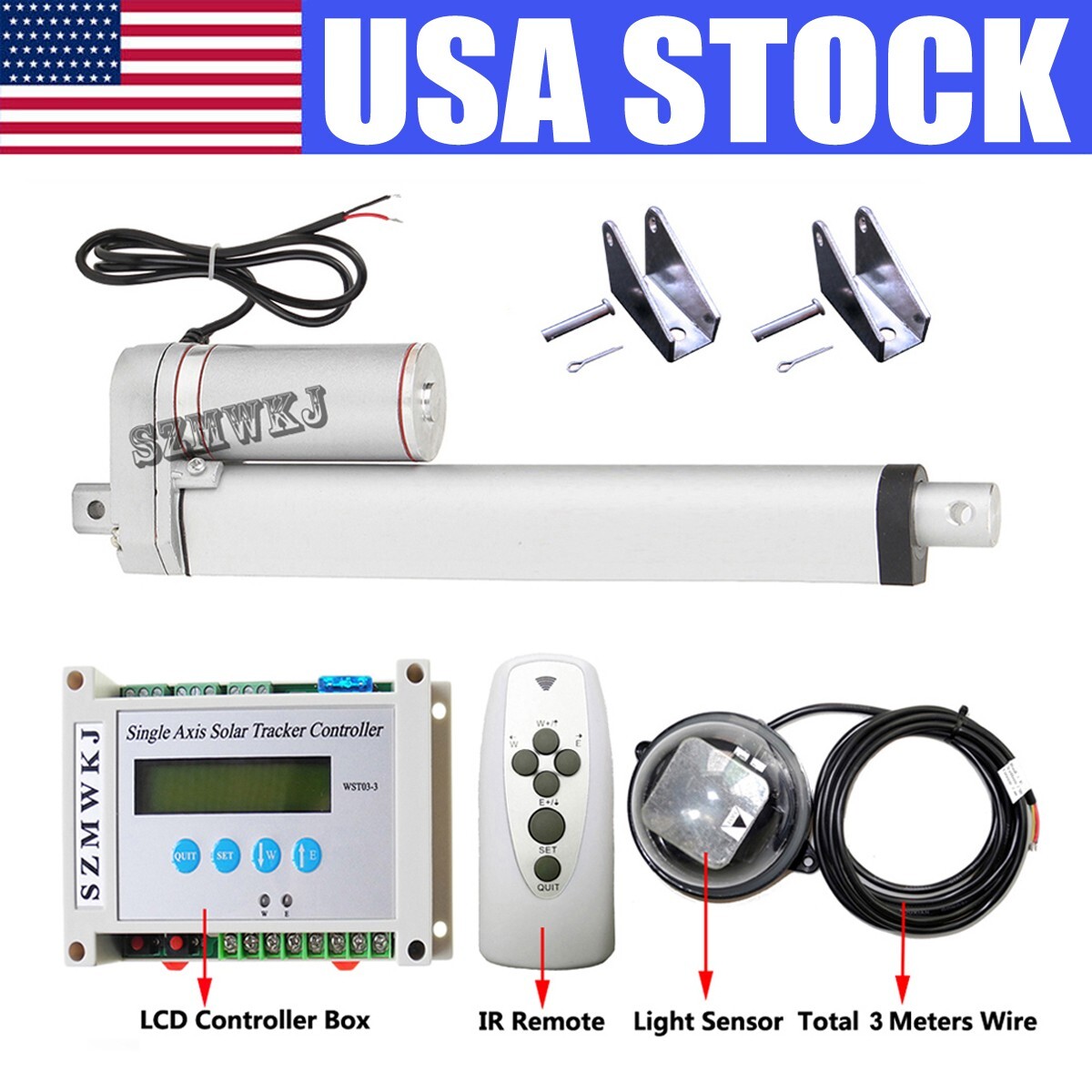 1000W KW Sunlight Tracking Solar Tracker Electric Single Axis Complete Track Kit gallery