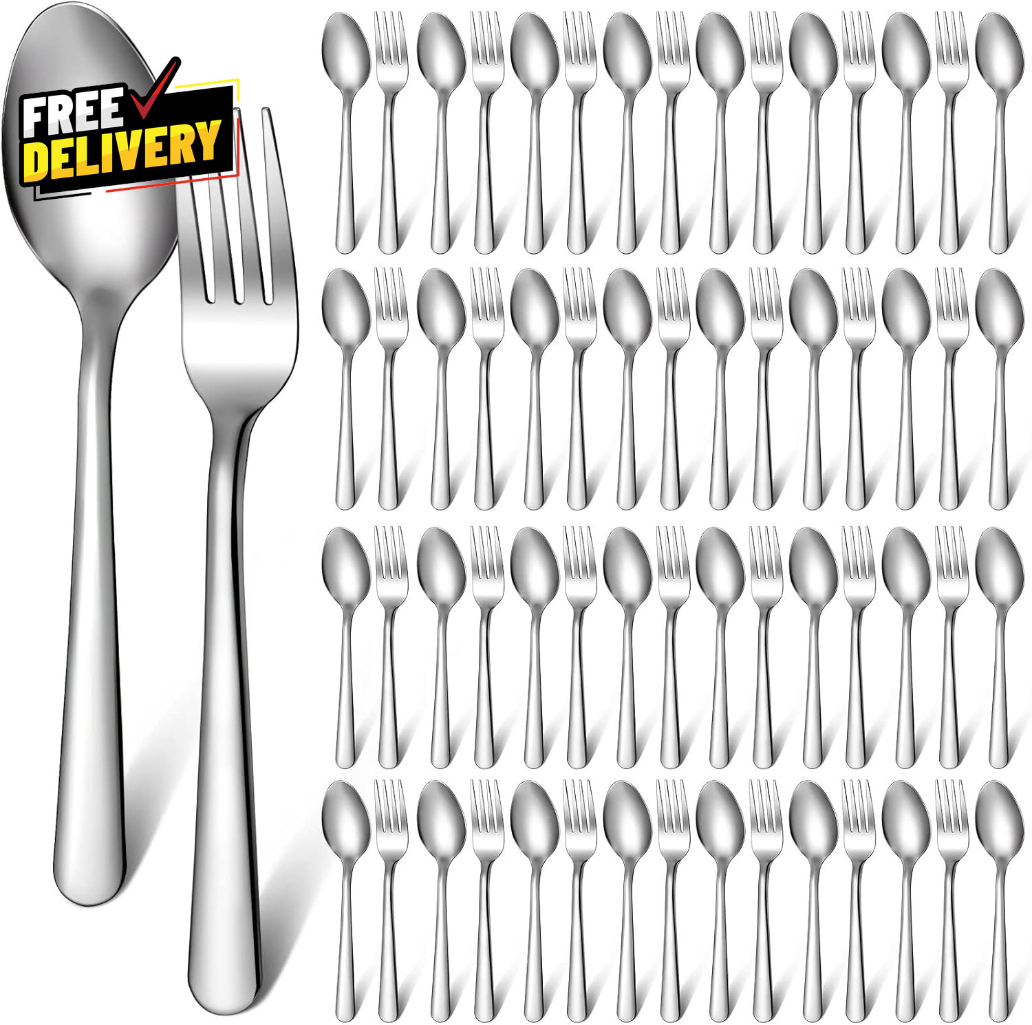 100Pcs Forks and Spoons Silverware Set Bulk Stainless Steel Flatware Cutlery Set gallery