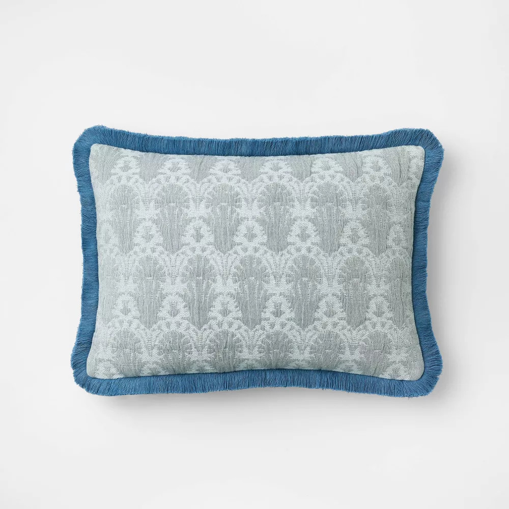 Lumbar Woven Shell Block with Fringe Edge Throw Pillow Blue - Threshold gallery