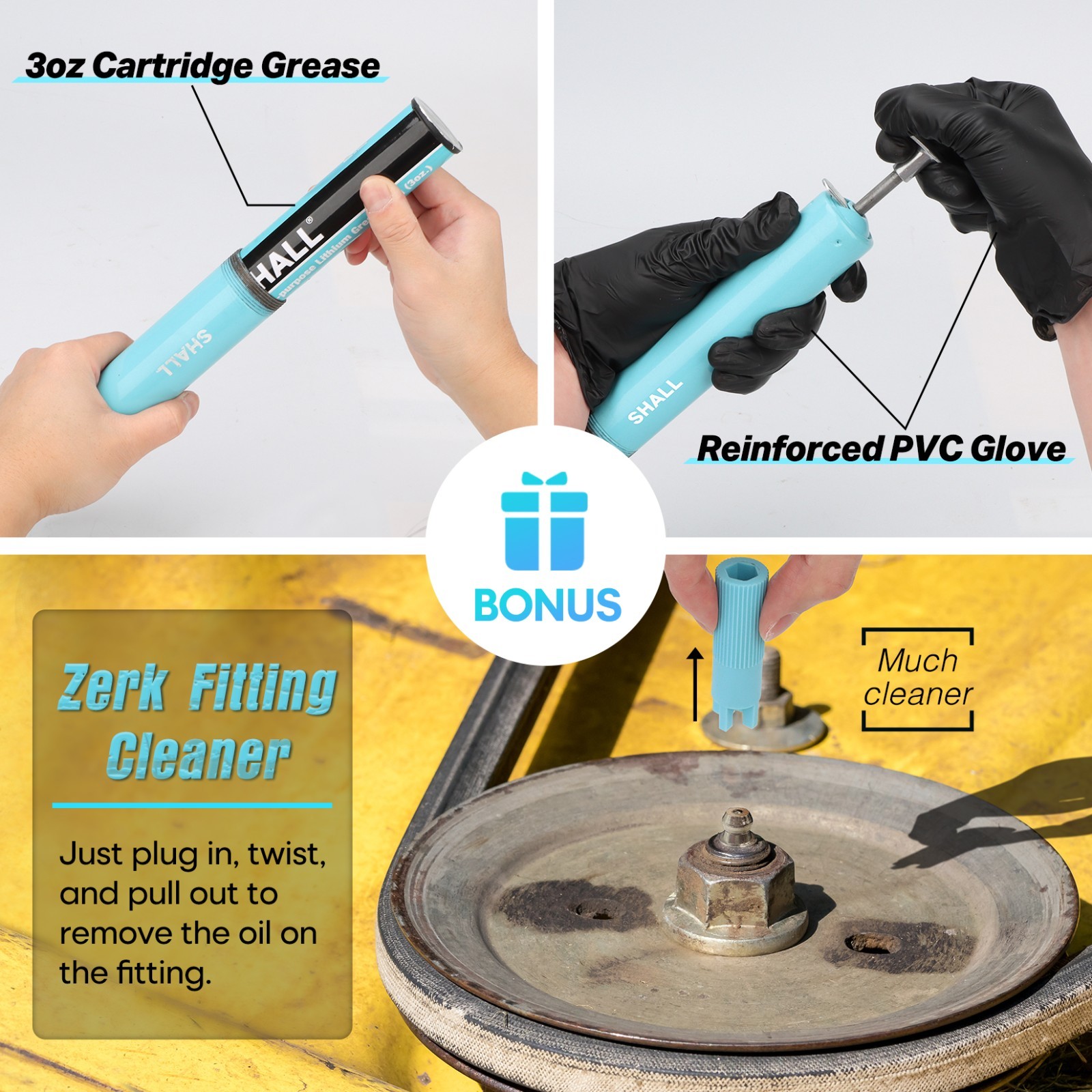 SHALL Mini Grease Gun Kit (3000PSI) with 3.52OZ Grease gallery