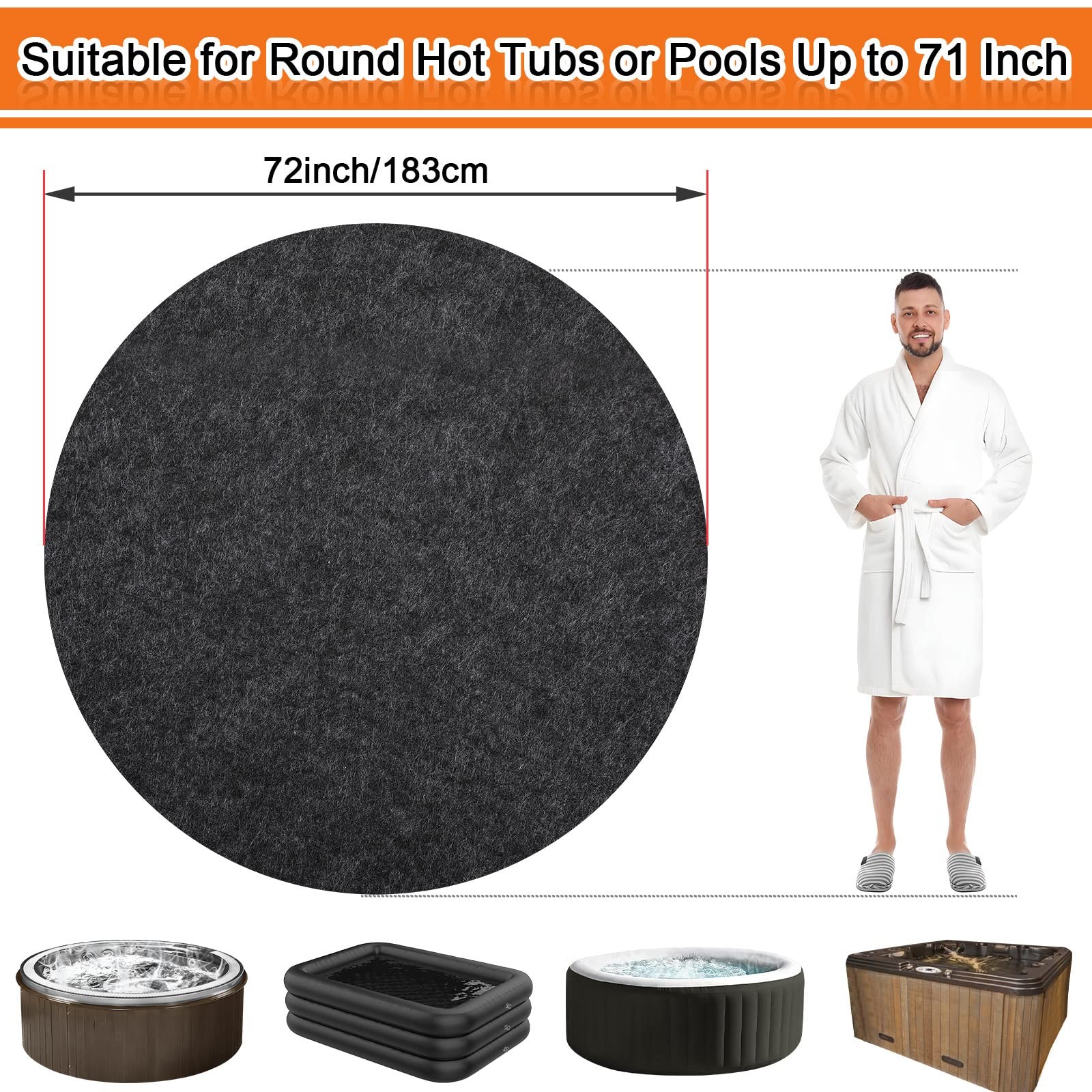 72" Hot Tub Mat Washable Protector with SlipProof Backing for Inflatable Tubs gallery