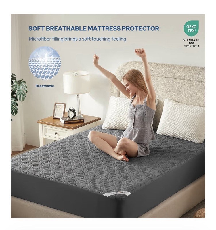 Bedlore King Gray Waterproof Breathable Quilted Mattress Pad 2 Pack Washable gallery