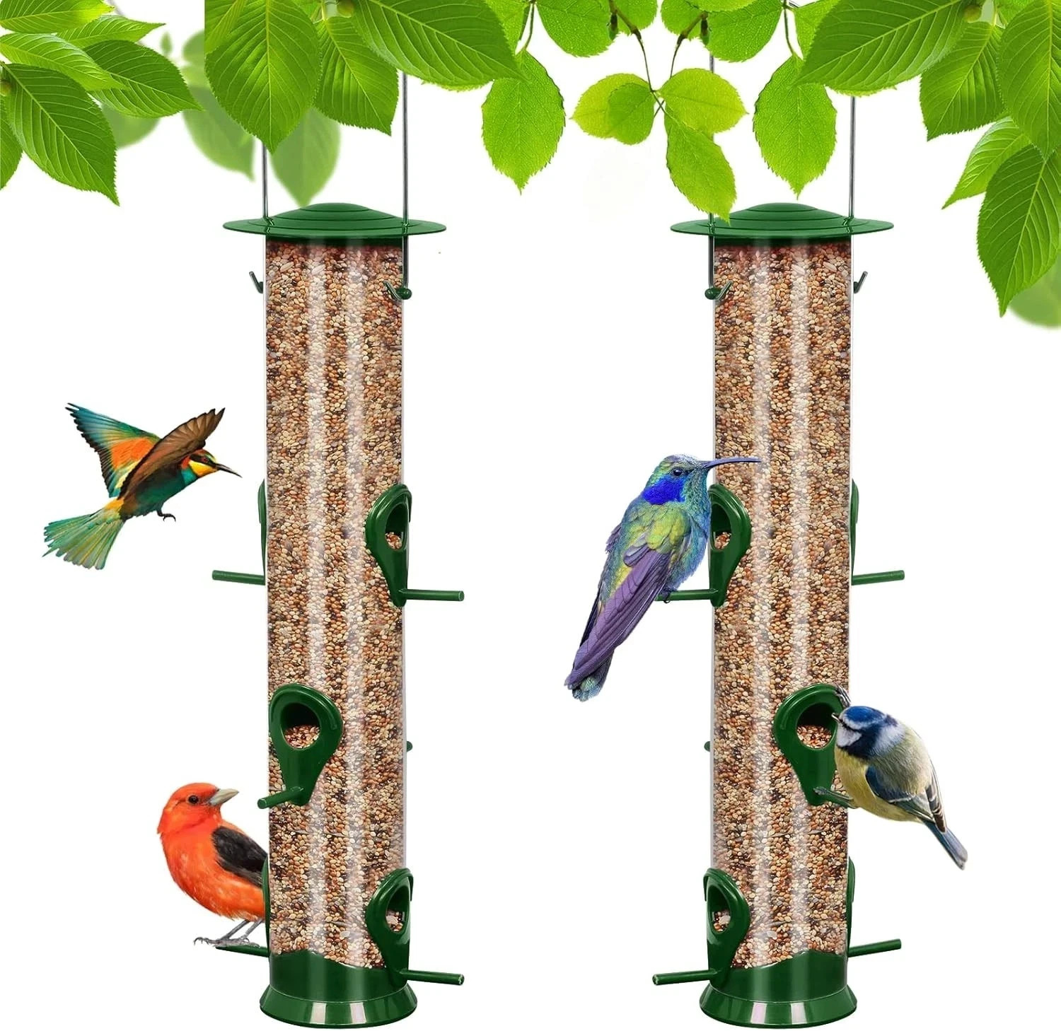[2 Pack] Bird Feeder Squirrel Proof Bird Feeders for Outdoors Hanging, 6 Ports W gallery