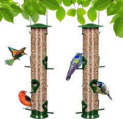 [2 Pack] Bird Feeder Squirrel Proof Bird Feeders for Outdoors Hanging, 6 Ports W