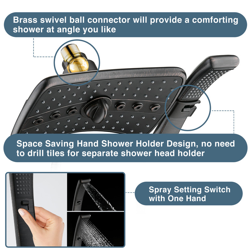 New Bright Showers Multi Function Rain Oil Rubbed Bronze Shower Head PSS3919-06 gallery