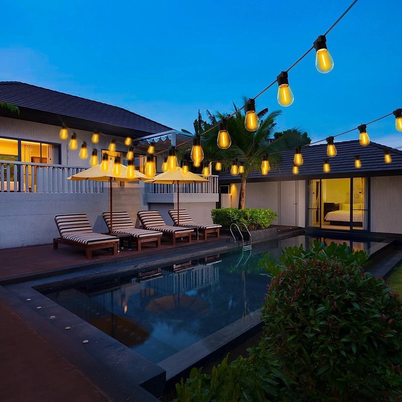 48FT LED Outdoor String Lights Garden Decor w/Remote Control Anti-Shatter Bulbs gallery