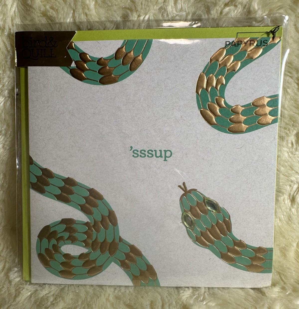 Papyrus Bird & Quill BLANK ALL OCCASIONS Card Embossed Snake Jewels 'sssup gallery