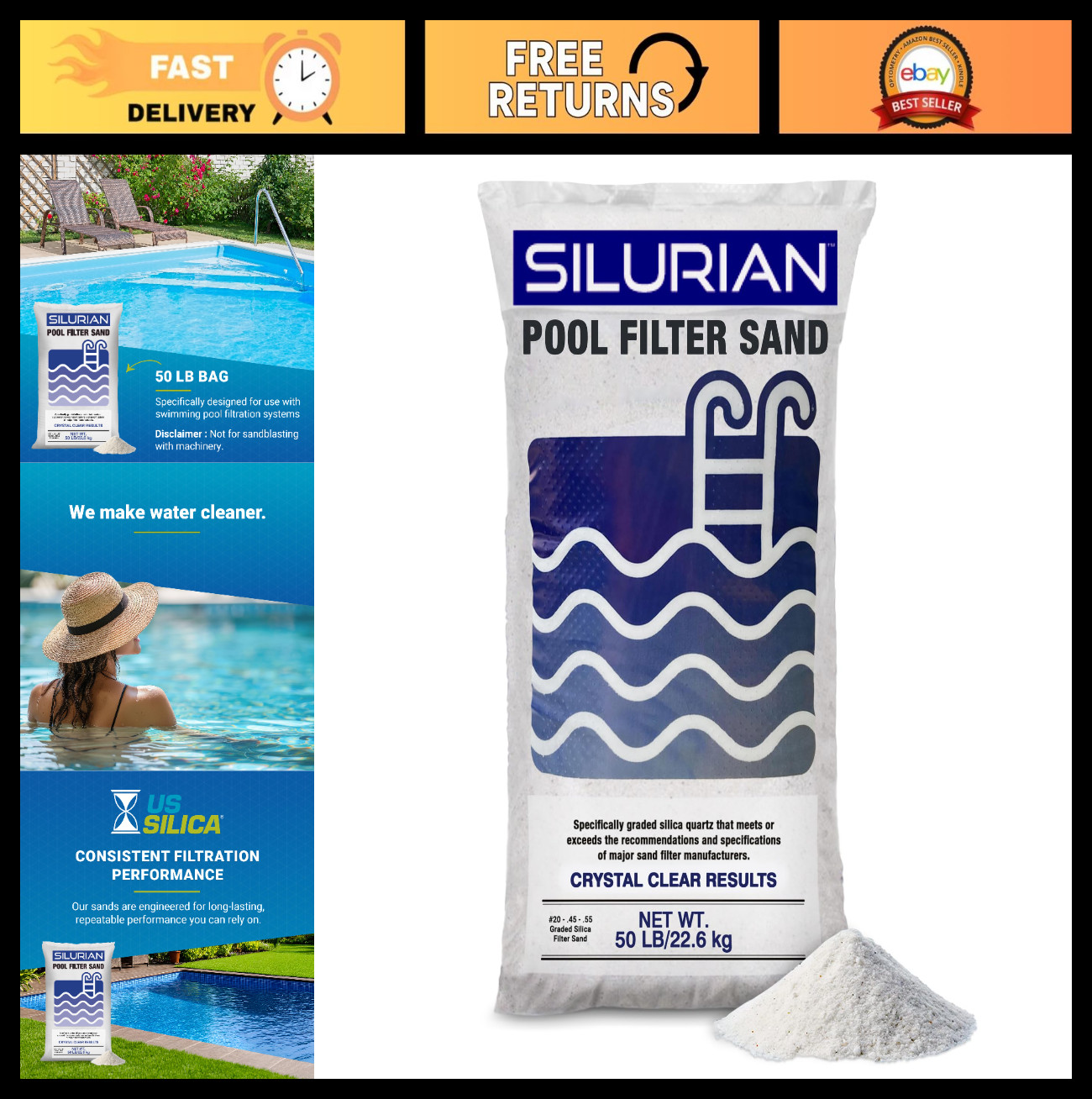 20-Grade Silica Quartz Filter Sand for Pool Pump System, 50 lb - Crystal Clear W gallery