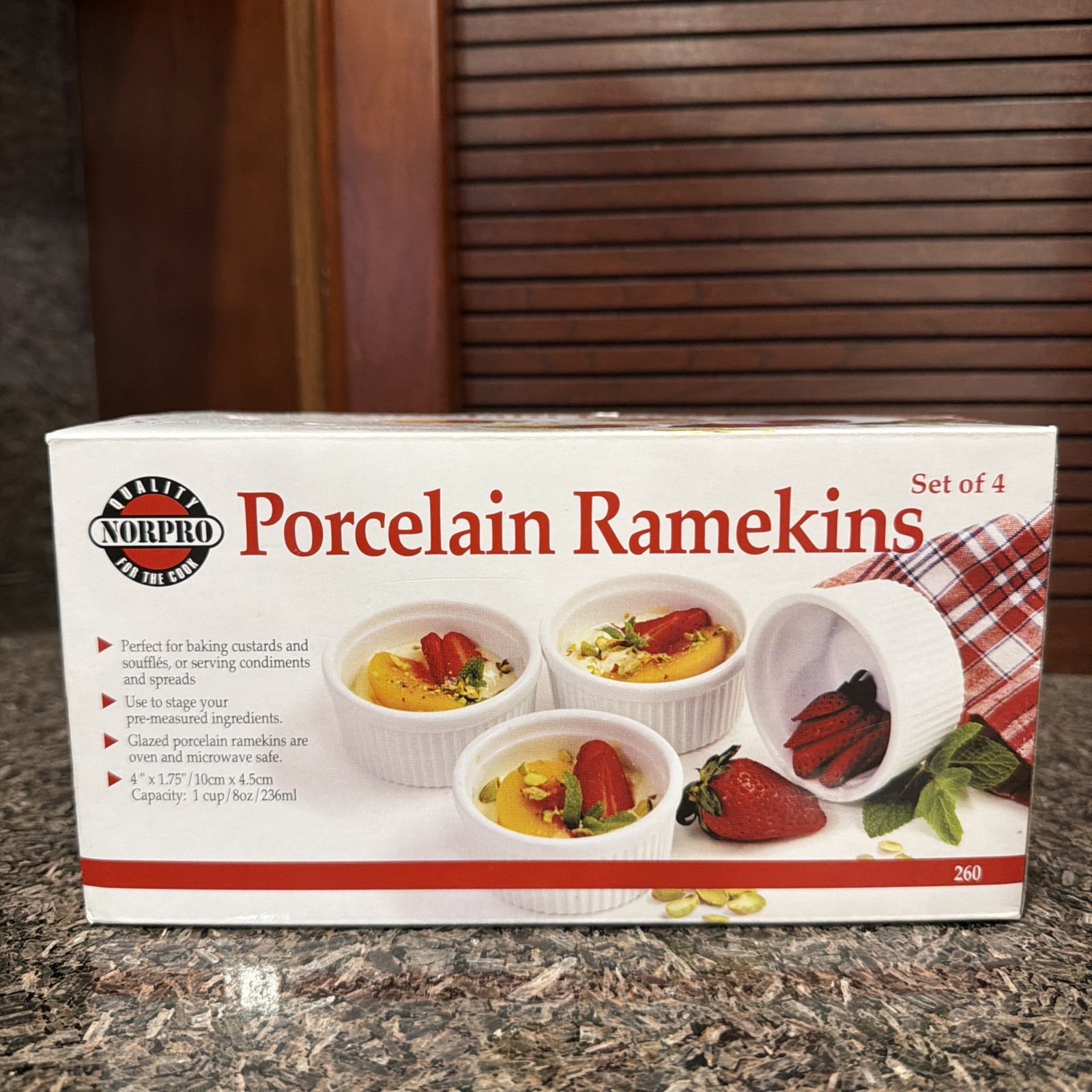 NEW Norpro 1 Cup/8oz/236ml Porcelain Ramekins Set of 6 White Bowls Crème Brûlée gallery