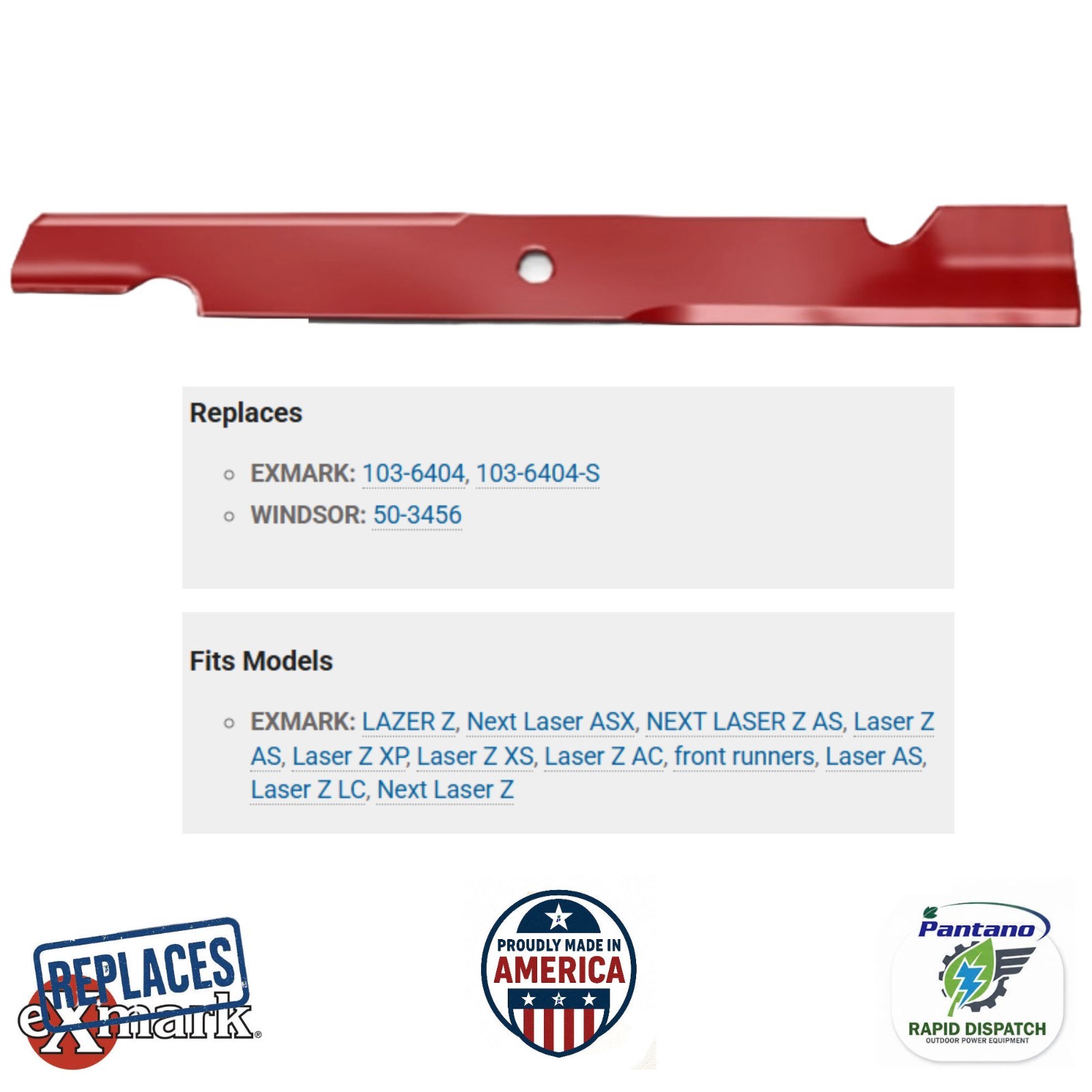 Notched High Lift Blade for Exmark Lazer Z 72" Deck | 15/16" Hole 103-6404-S 3PK gallery