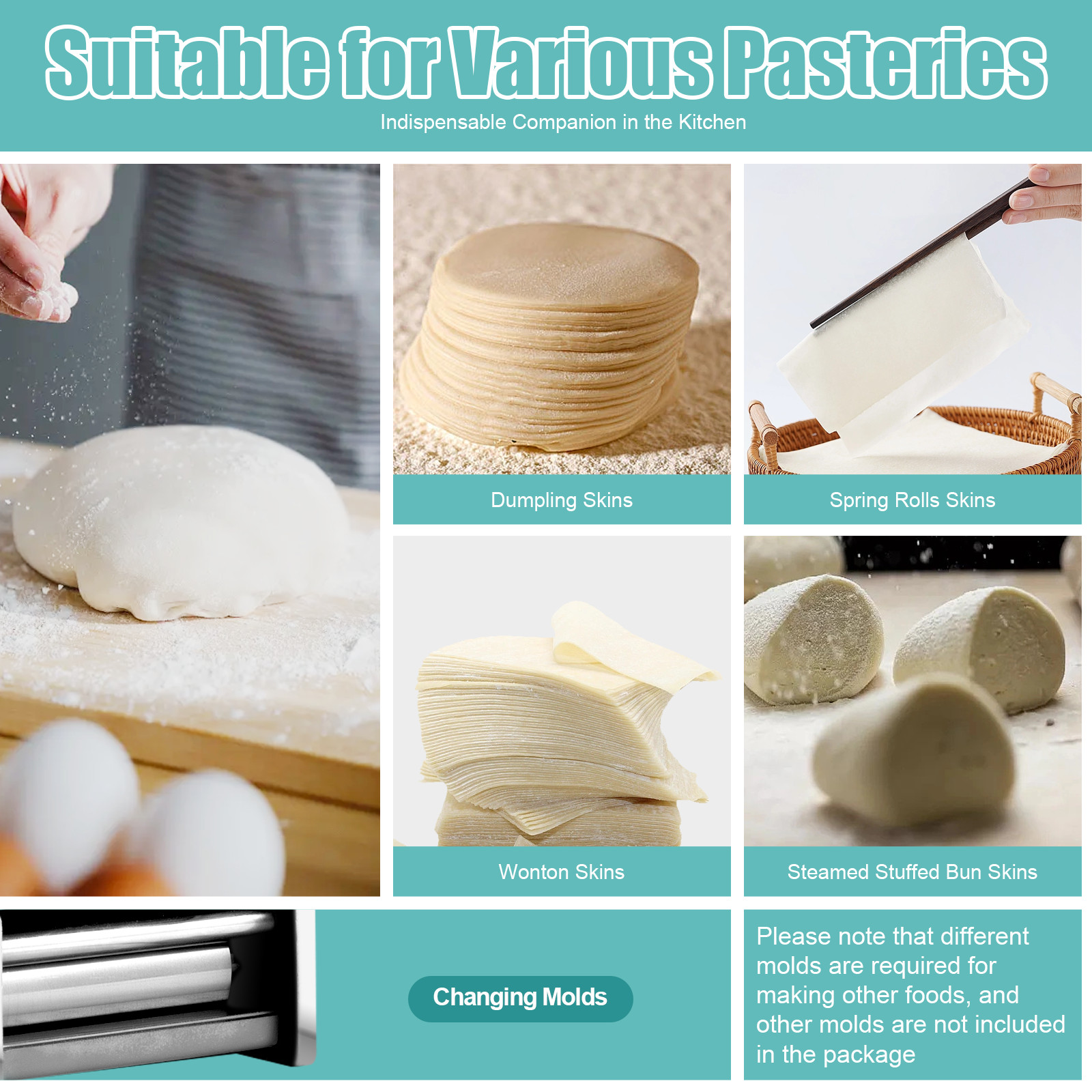 8cm 10g Mold Commercial Dumpling Skin Maker Small Dough Processing Machine 110V gallery