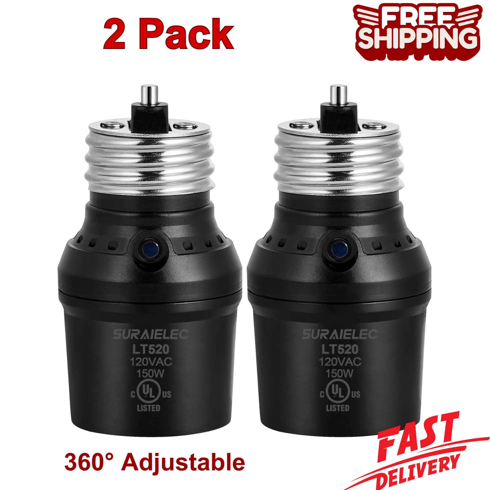 2 Pack Automatic Dusk to Dawn Light Socket, Light Sensor Socket, 360° Rotation gallery