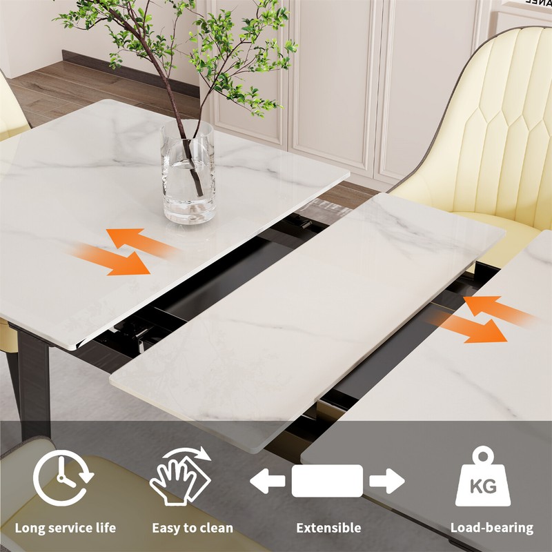FATIVO Kitchen Extendable Dining Table Stretchable 130-160cm Marble Leaf Table gallery