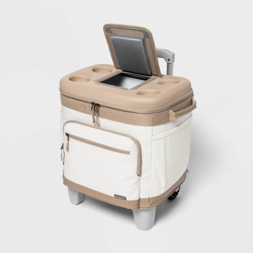 Embark Cooler 26QT Portable Soft Sided Roller Tan Cup Holder Wheels gallery