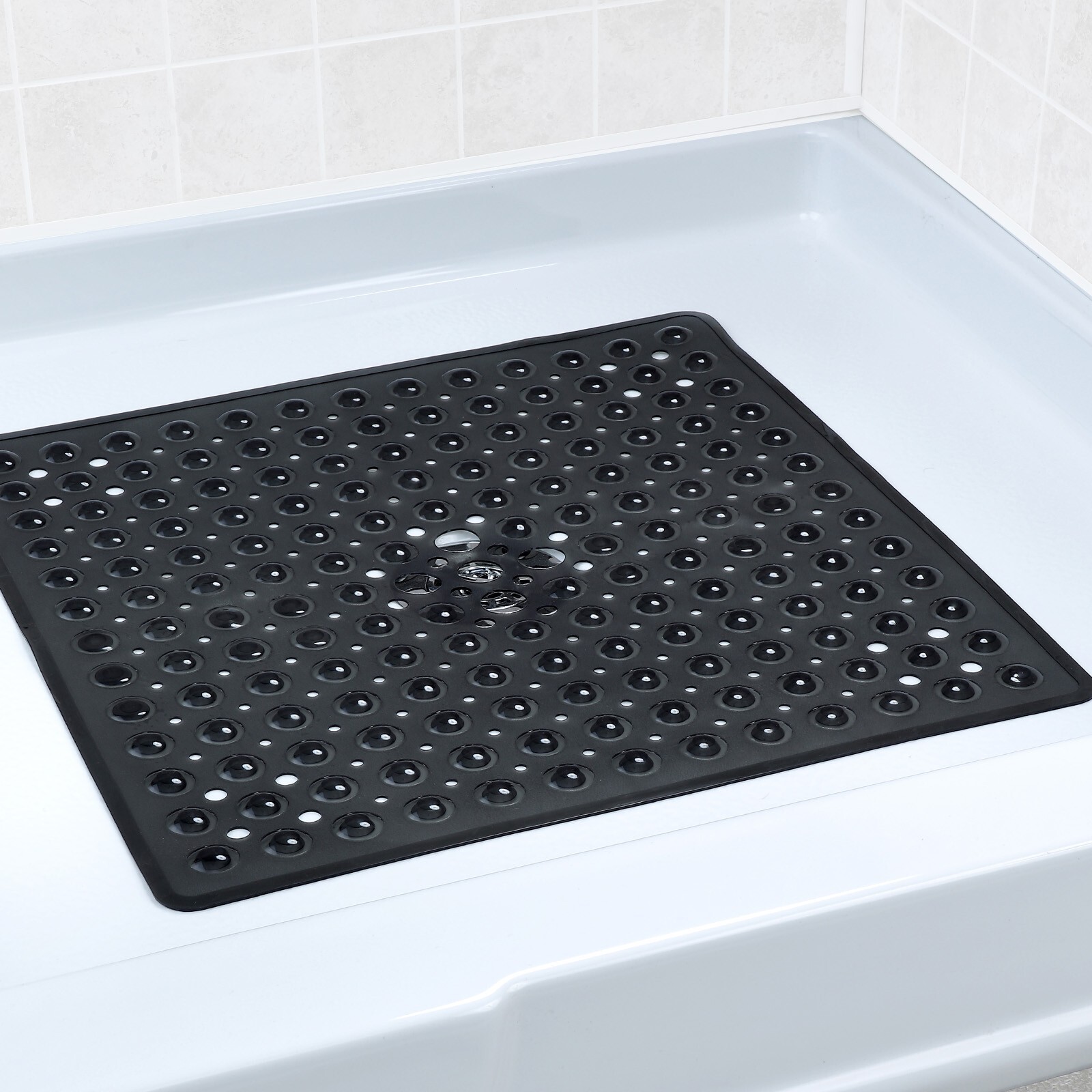 Large Non-Slip Shower Mat with Drain Holes: Black Square Shower Mat gallery
