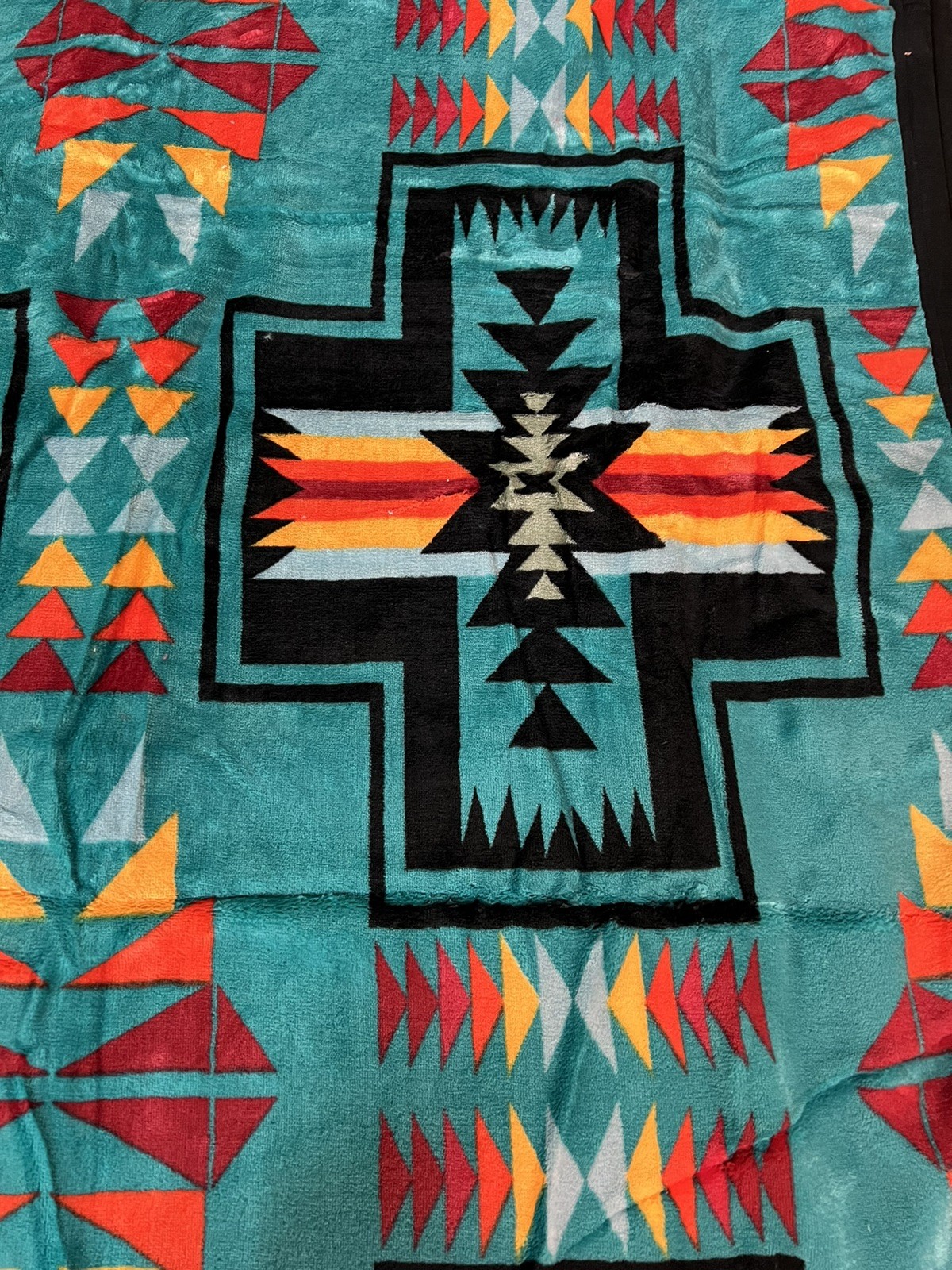 Native American Blanket Style 2 Ply Plush Reversible Size King Turquoise 102”x86 gallery