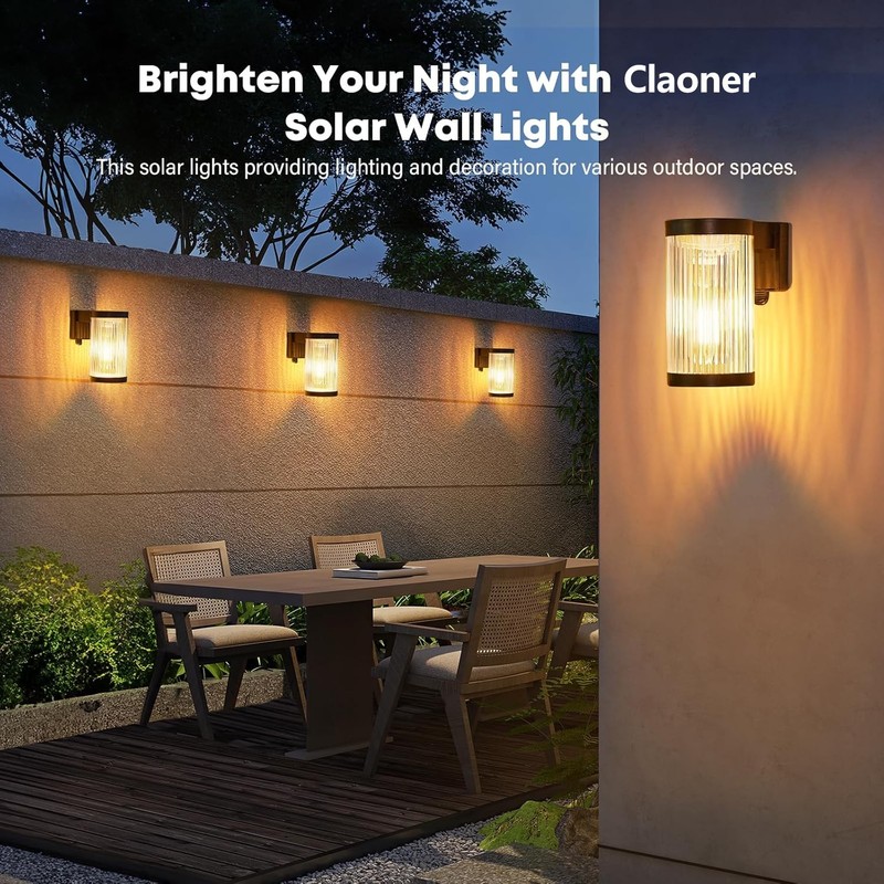 2pack Solar Power Wall Light Outdoor Garden Dusk to Dawn Waterproof Wall Lamp gallery